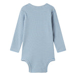 Blå og hvid stribet body til baby med lange ærmer