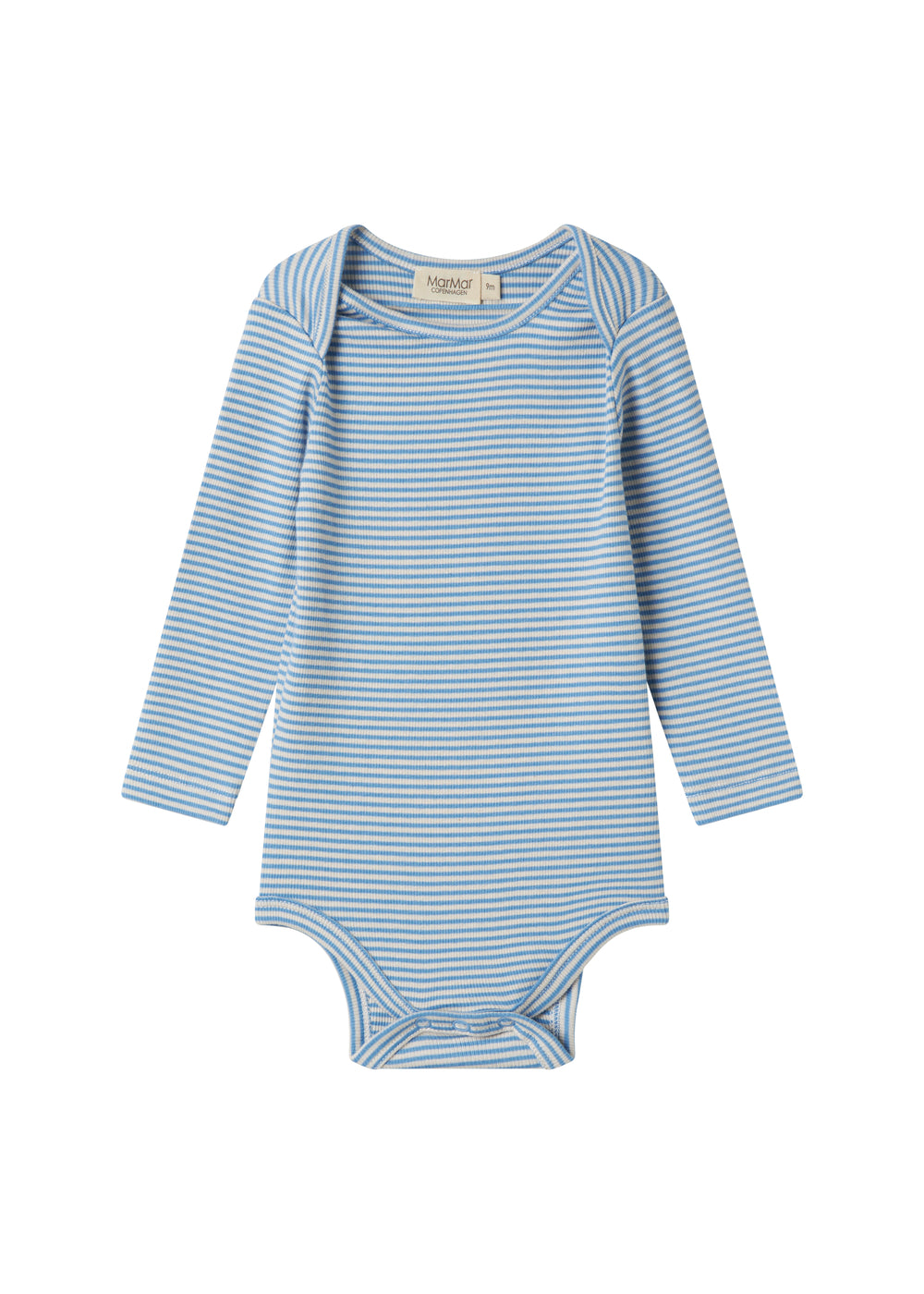 Blå og hvid stribet body til baby med lange ærmer