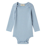 Blå og hvid stribet body til baby med lange ærmer