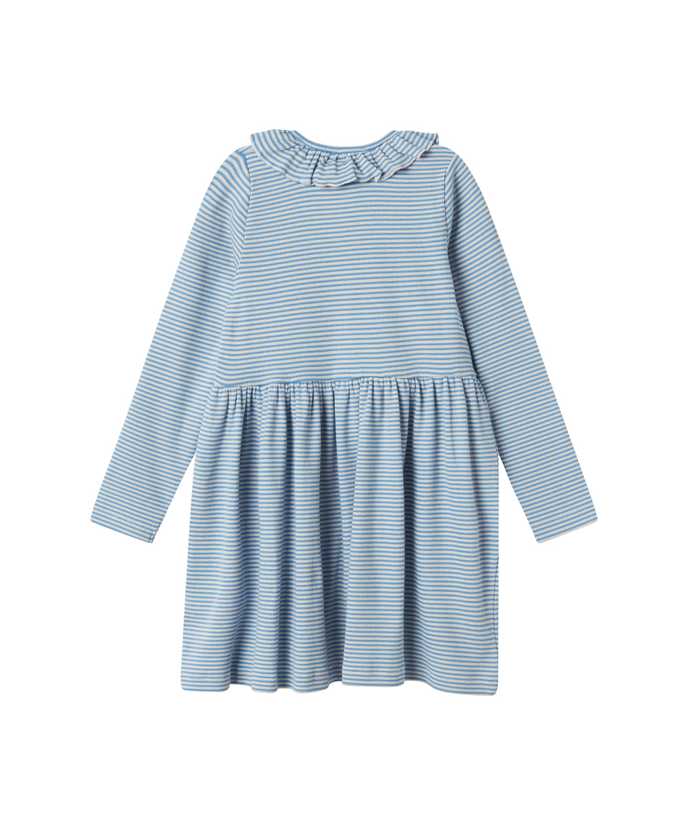 Blå og hvid stribet kjole med lange ærmer og knapper til børn