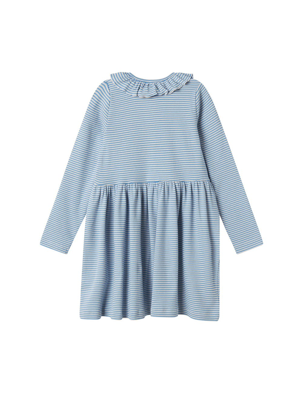 Blå og hvid stribet kjole med lange ærmer og knapper til børn