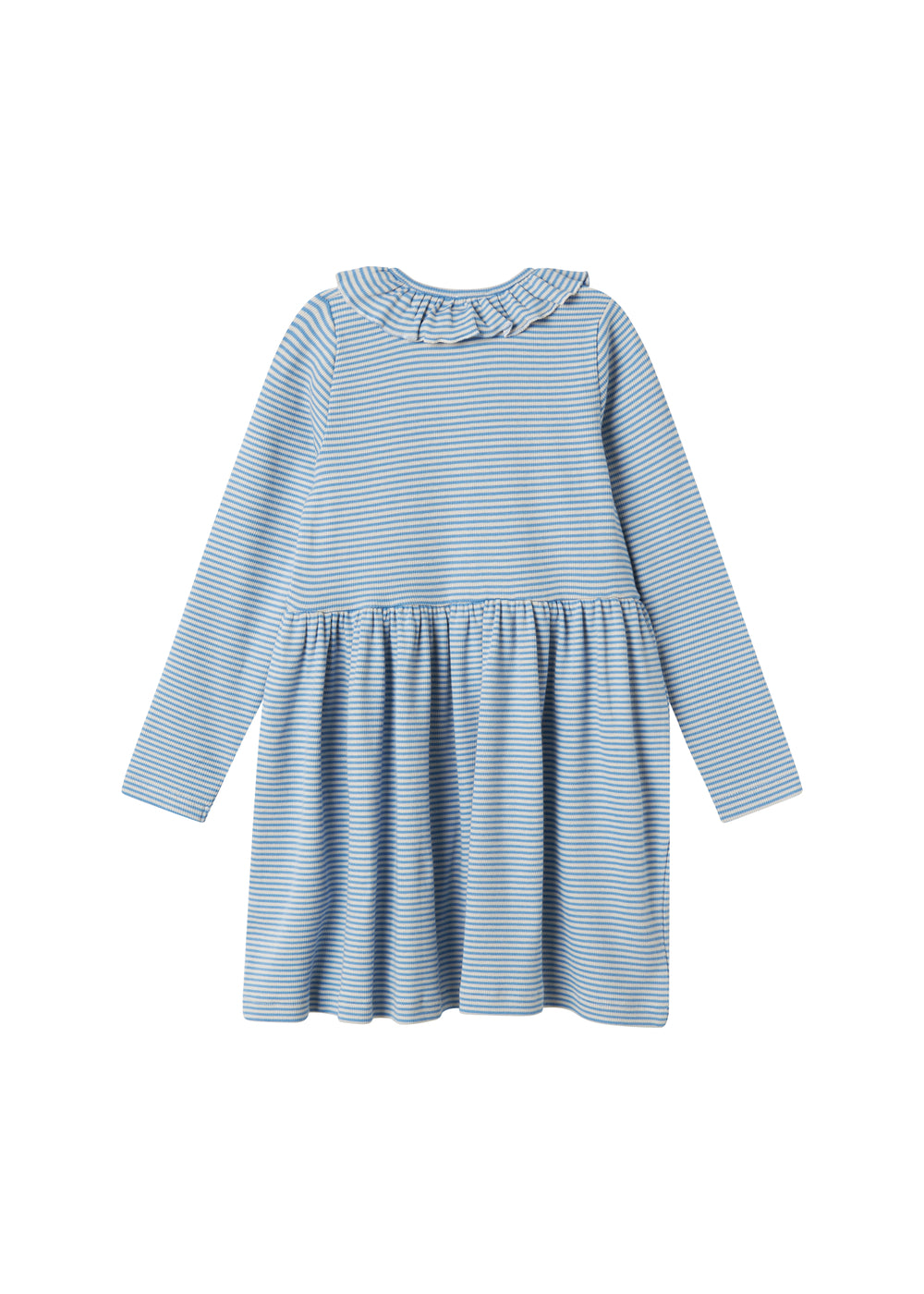 Blå og hvid stribet kjole med lange ærmer og knapper til børn