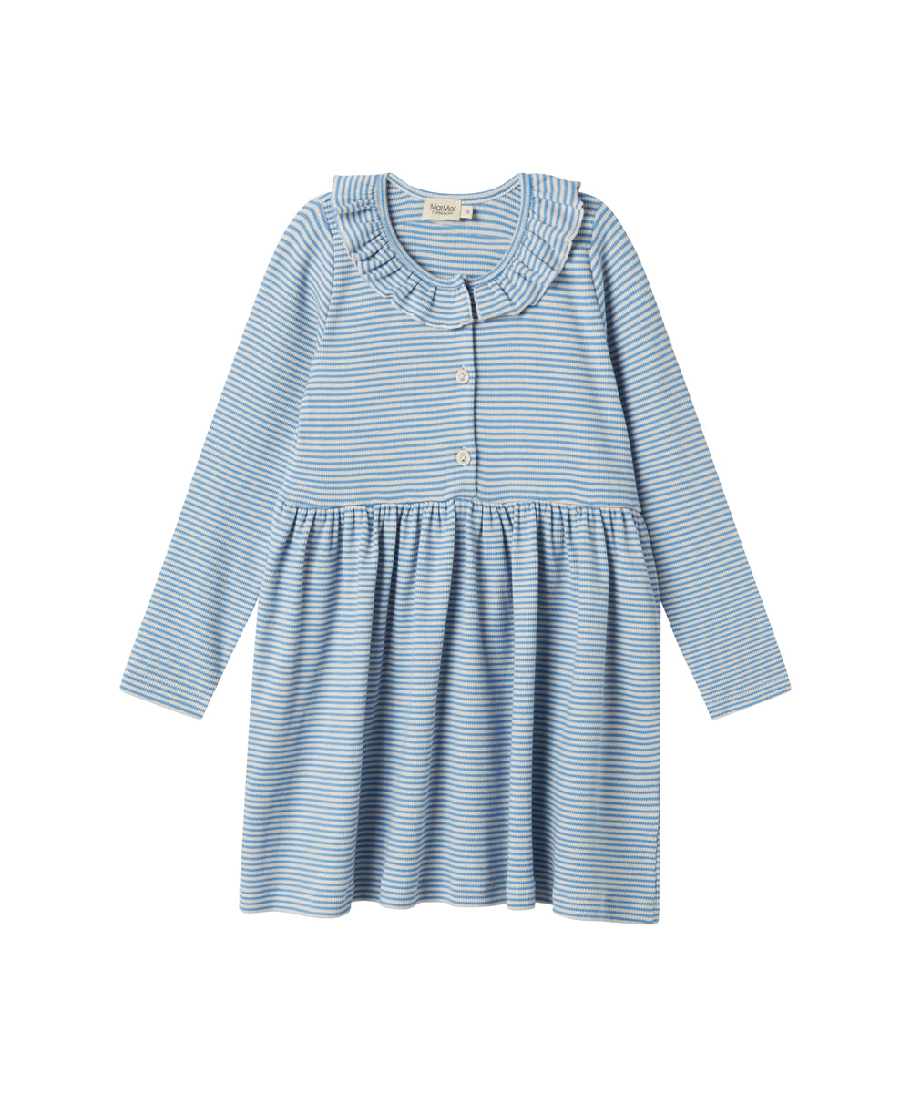 Blå og hvid stribet kjole med lange ærmer og knapper til børn