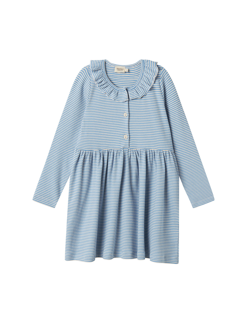 Blå og hvid stribet kjole med lange ærmer og knapper til børn