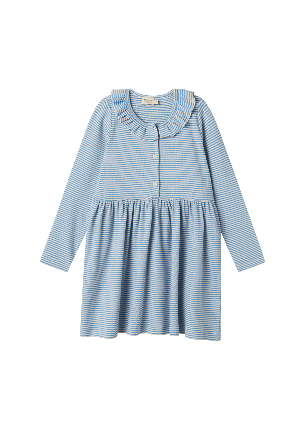 Blå og hvid stribet kjole med lange ærmer og knapper til børn