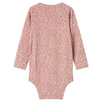 Lyserød leopardmønstret babybody med lange ærmer