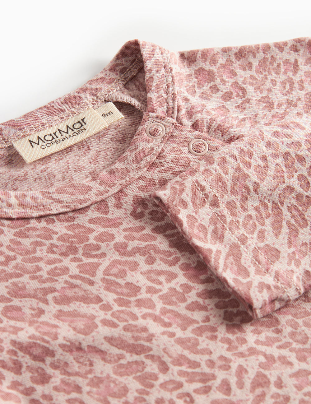 Pink leopard print baby bodysuit with long sleeves