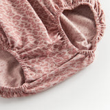 Lyserød leopardmønstret body med lange ærmer og flæser til børn