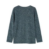 Grøn leopardmønstret bluse med lange ærmer og flæser til børn