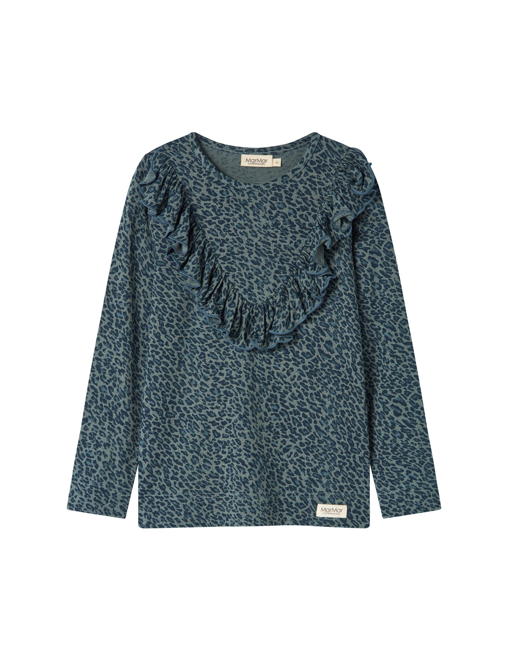 Grøn leopardmønstret bluse med lange ærmer og flæser til børn