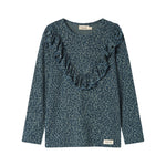 Grøn leopardmønstret bluse med lange ærmer og flæser til børn