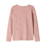 Lyserød leopardmønstret bluse med lange ærmer og flæser til børn