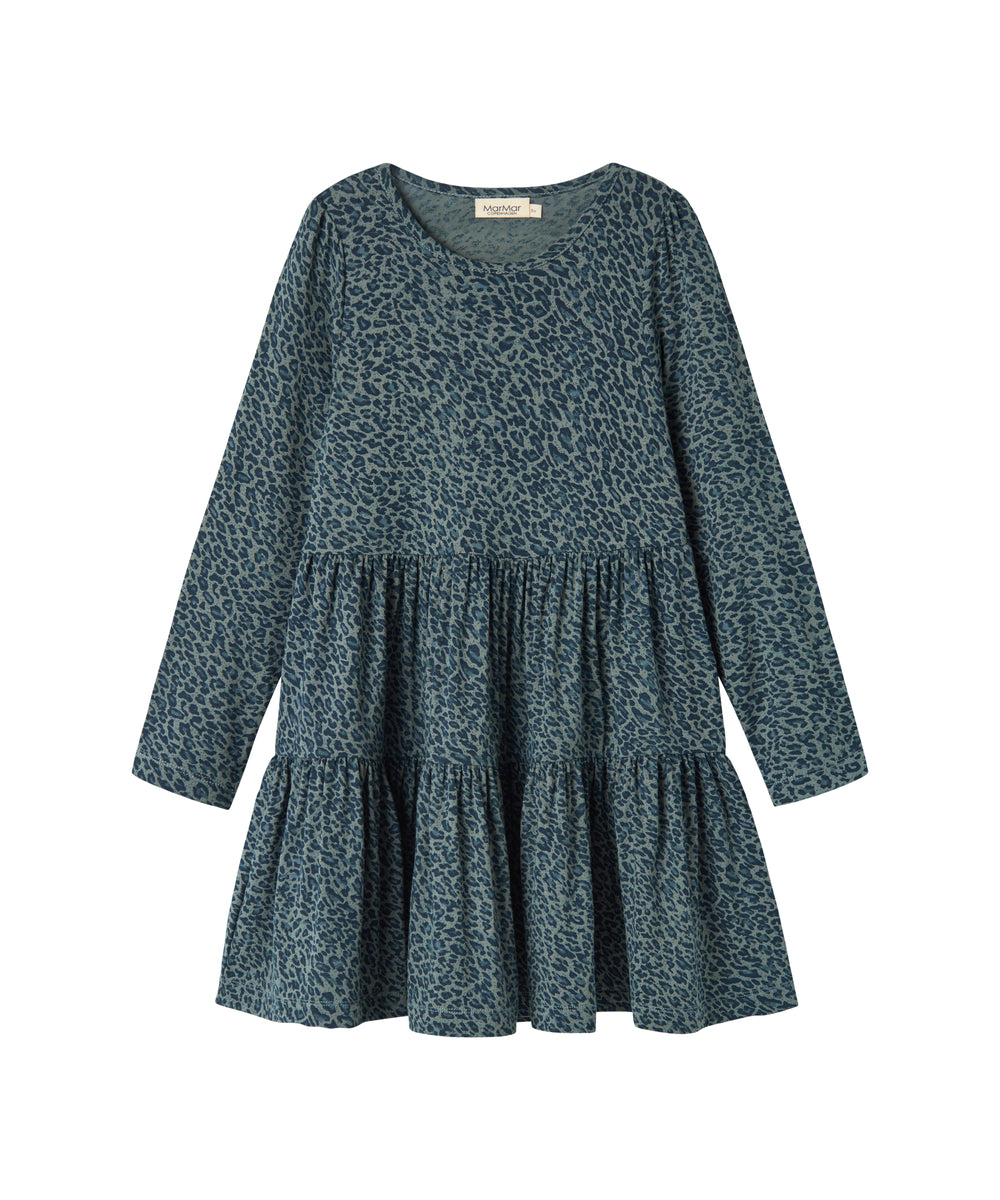 Grøn leopardmønstret kjole med lange ærmer til børn