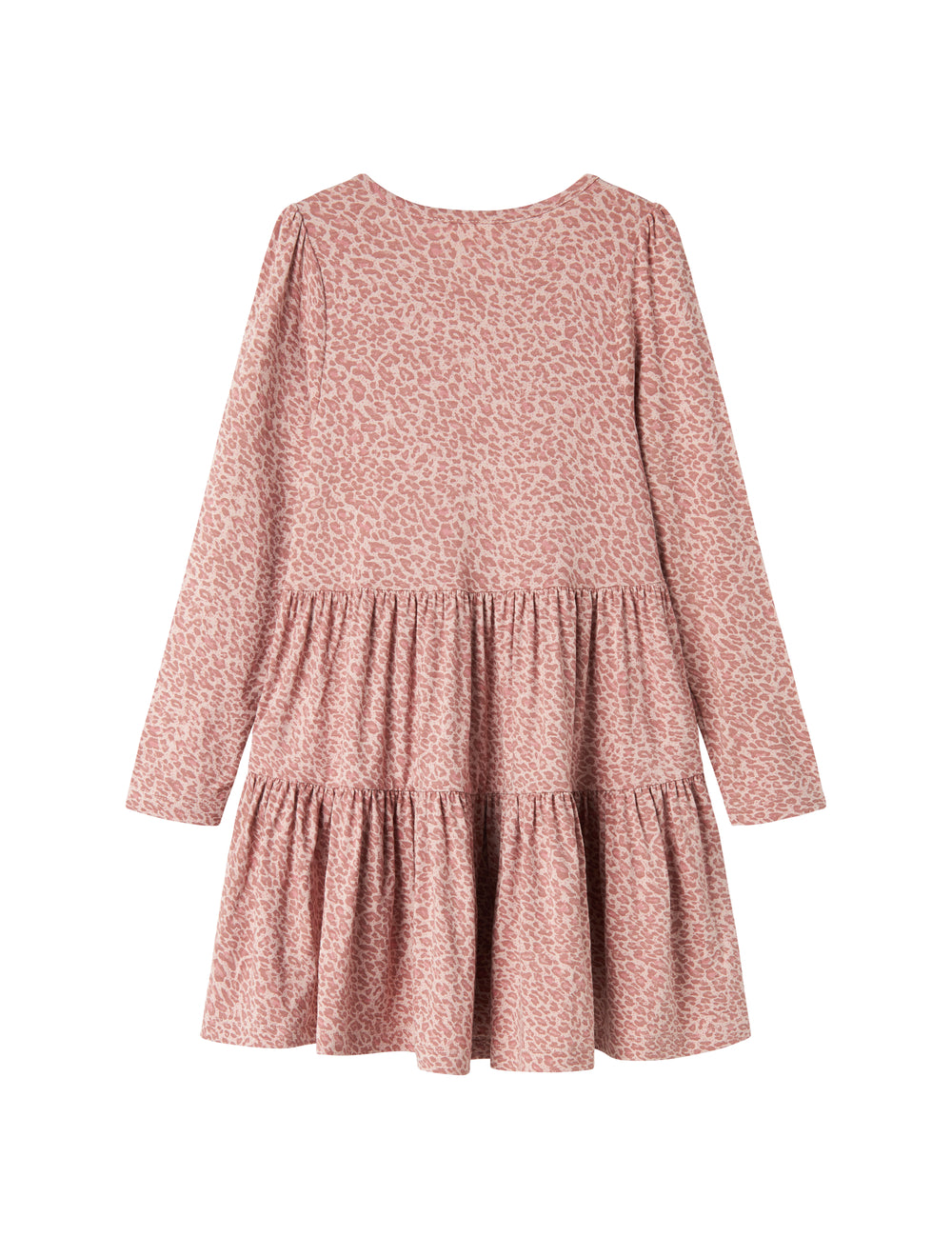 Lyserød leopardmønstret kjole med lange ærmer til børn