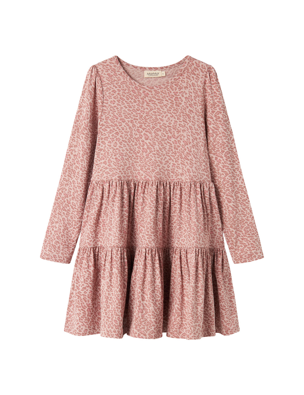 Lyserød leopardmønstret kjole med lange ærmer til børn