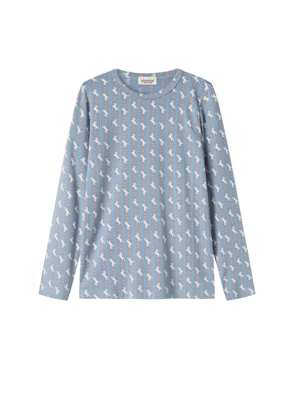 Blå langærmet bluse til børn med enhjørningemønster