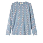 Blå langærmet bluse til børn med enhjørningemønster
