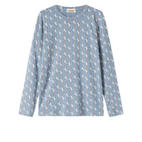 Blå langærmet bluse til børn med enhjørningemønster