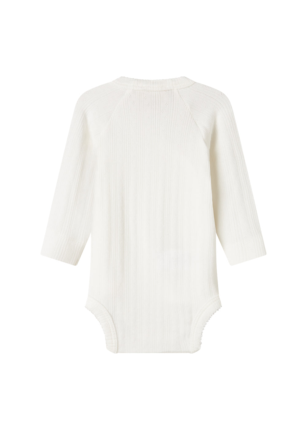 Hvid pointelle slå-om body til baby med lange ærmer