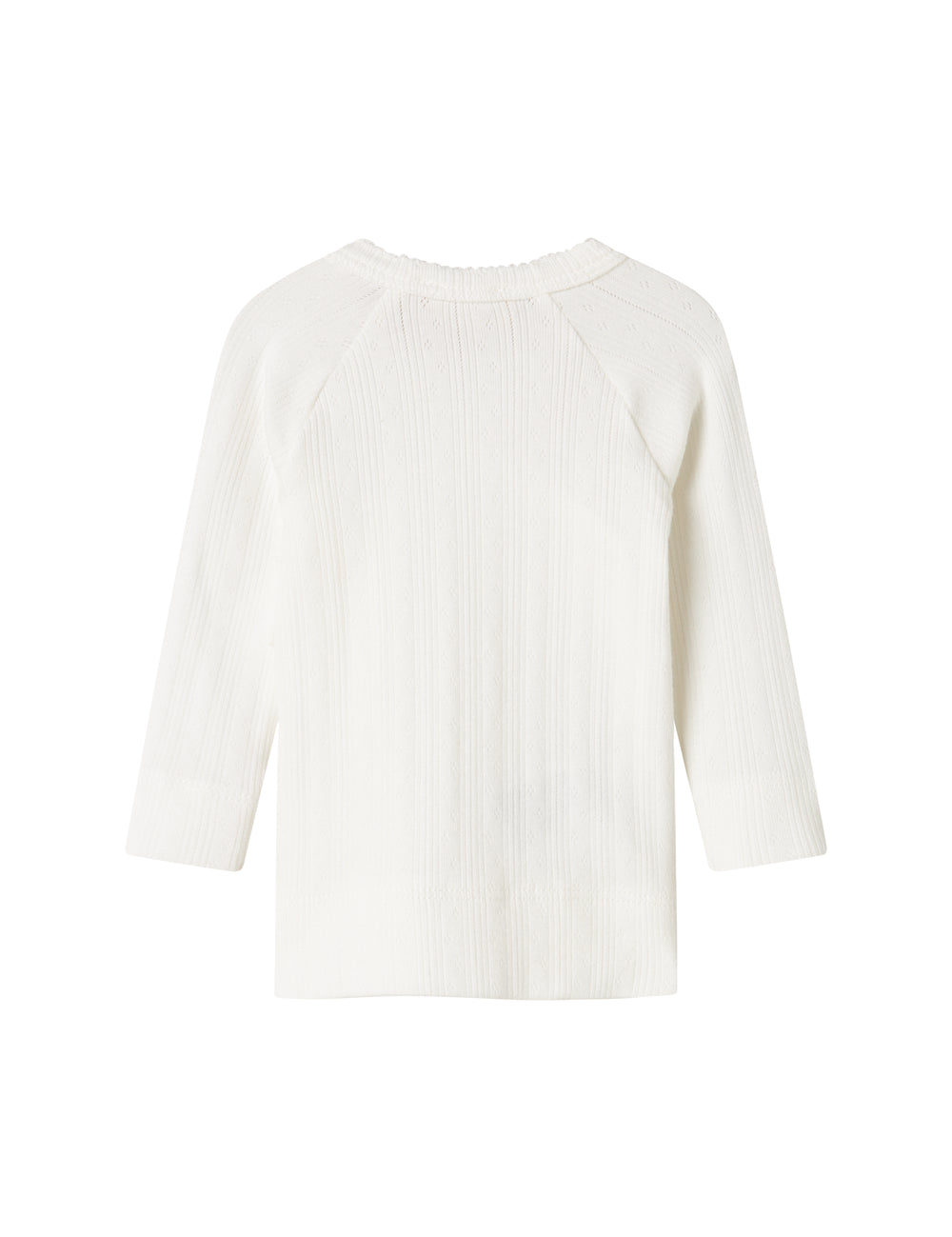 Hvid pointelle slå-om bluse til baby med lange ærmer