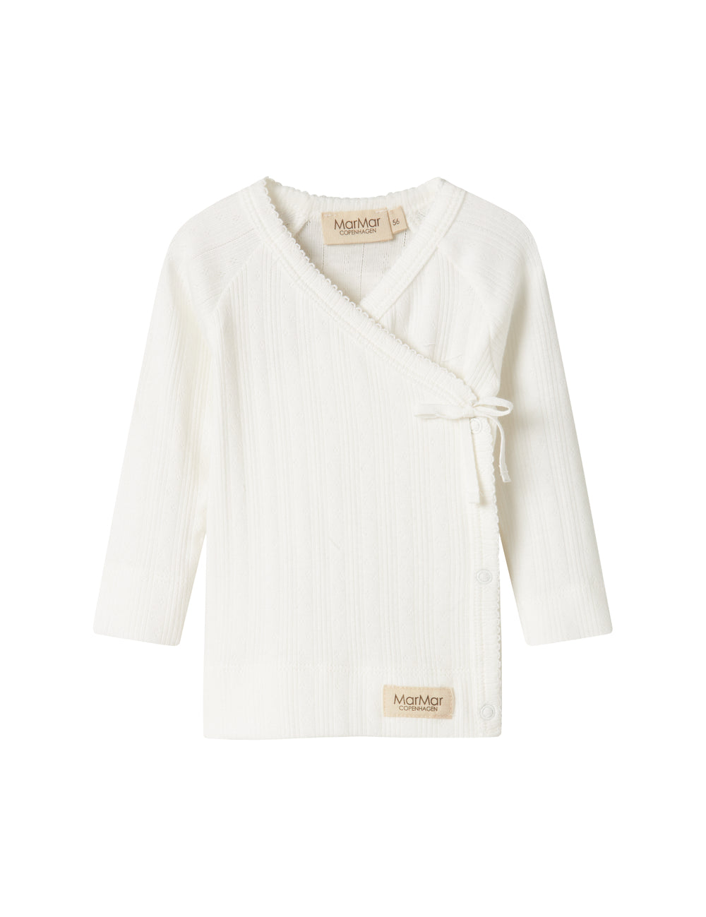 White pointelle wrap blouse for baby with long sleeves