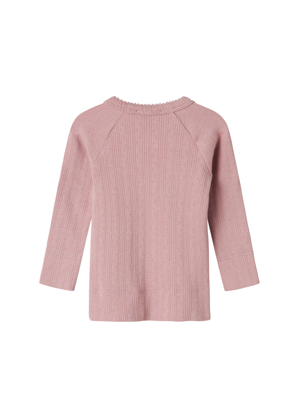 Rosa pointelle slå-om bluse til baby med lange ærmer og bindebånd