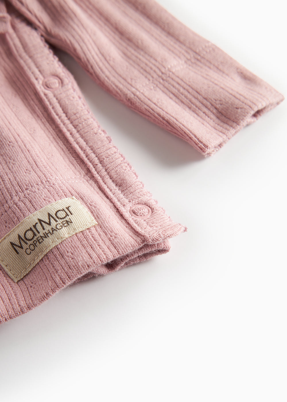 Rosa pointelle slå-om bluse til baby med lange ærmer og bindebånd