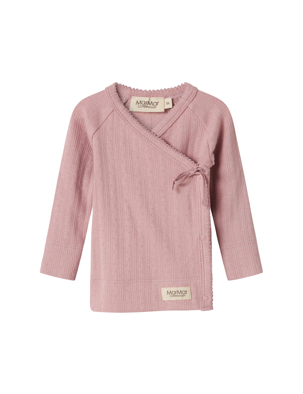 Pink pointelle wrap blouse for baby with long sleeves and ties