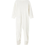 Hvid pointelle heldragt til baby med fødder og slå-om lukning