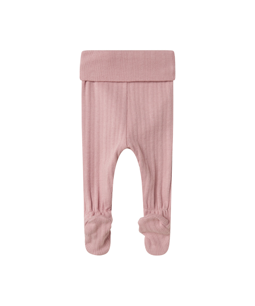 Rosa pointelle bukser til baby med fødder