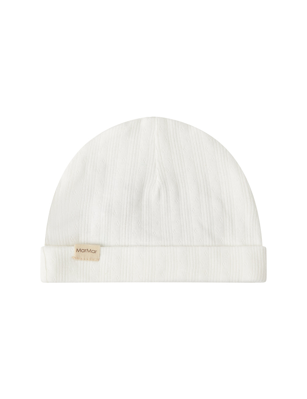 White pointelle hat for baby