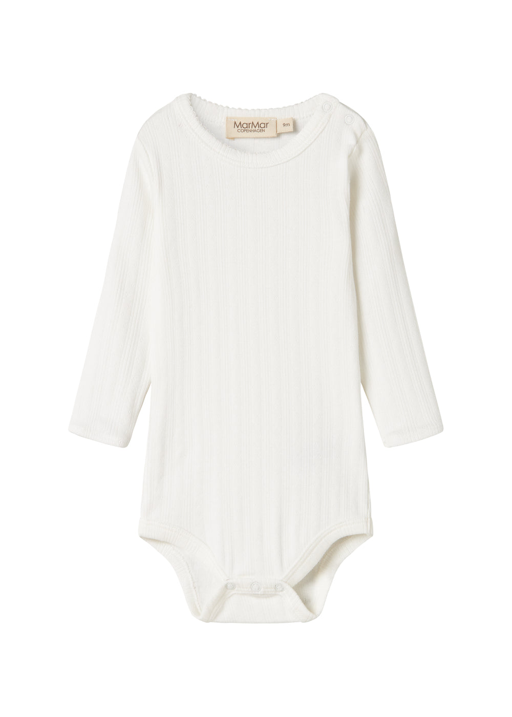 Hvid pointelle body til børn med lange ærmer