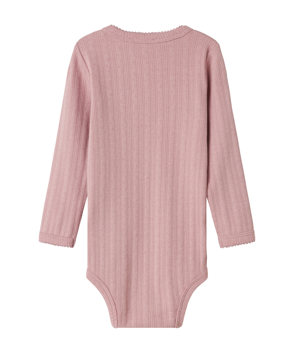 Rosa pointelle body til børn med lange ærmer
