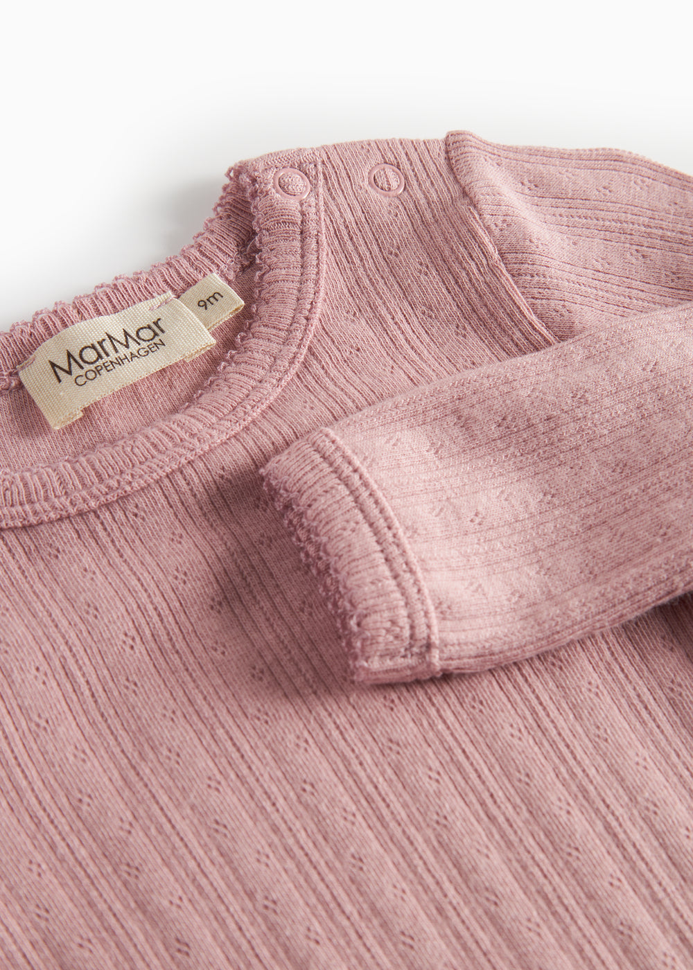 Rosa pointelle body til børn med lange ærmer