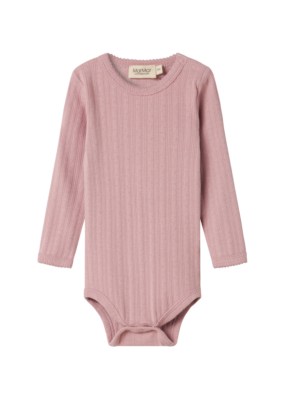 Rosa pointelle body til børn med lange ærmer