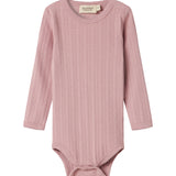 Rosa pointelle body til børn med lange ærmer