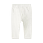 Hvide pointelle bukser til børn med bindebånd og ribkanter