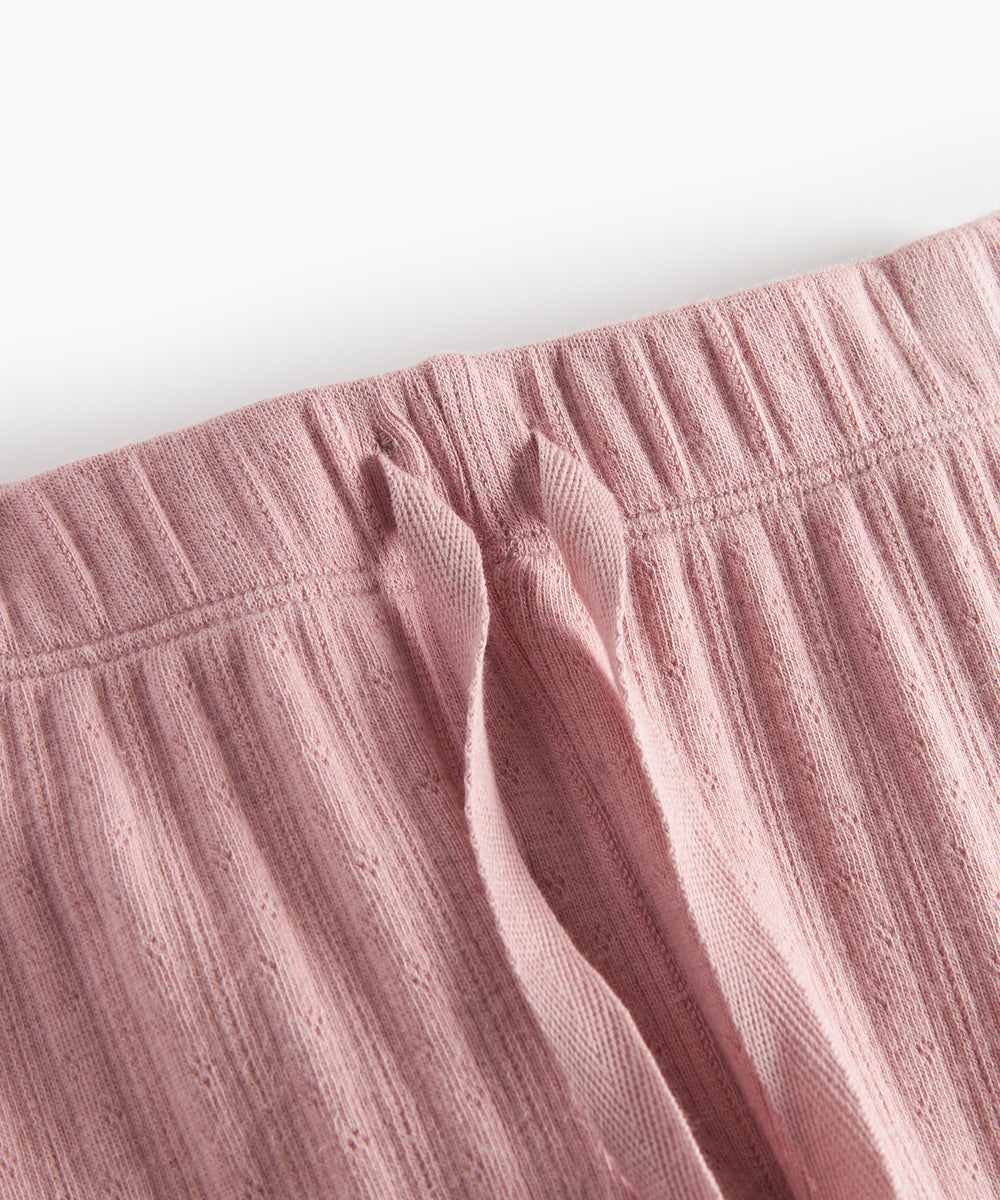 Rosa pointelle bukser til børn med bindebånd og ribkanter