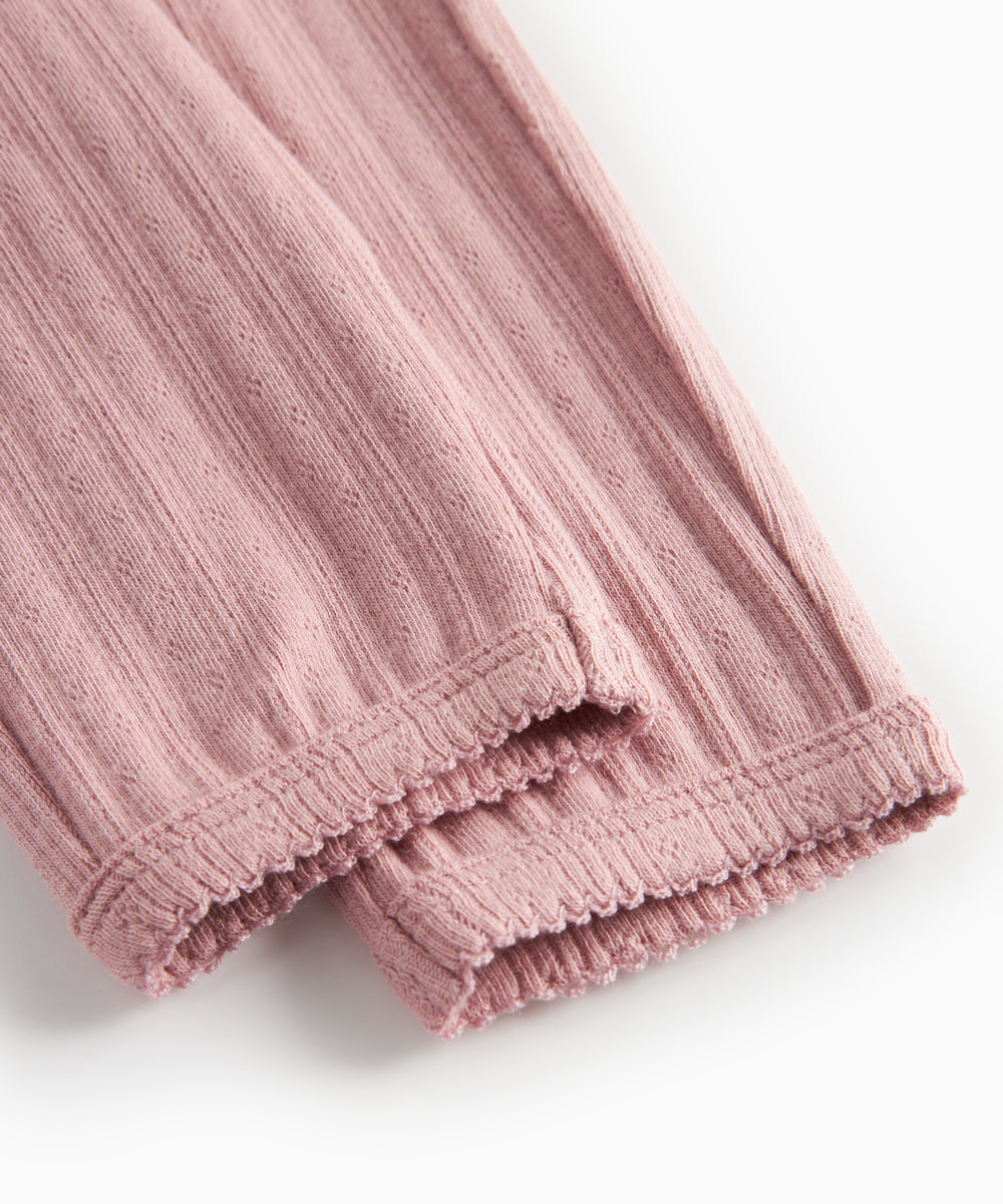 Rosa pointelle bukser til børn med bindebånd og ribkanter