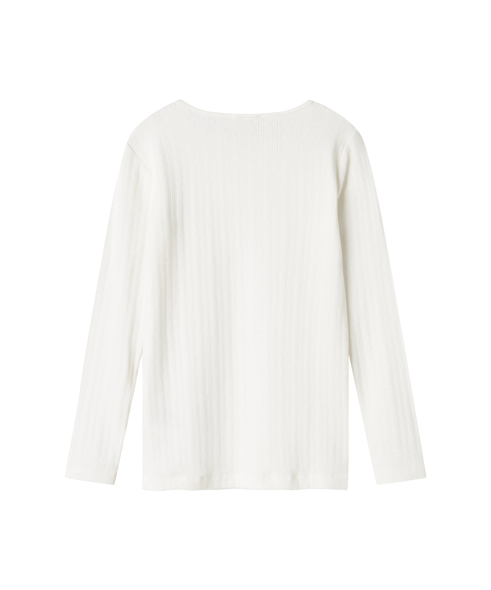 Hvid pointelle bluse til børn med lange ærmer