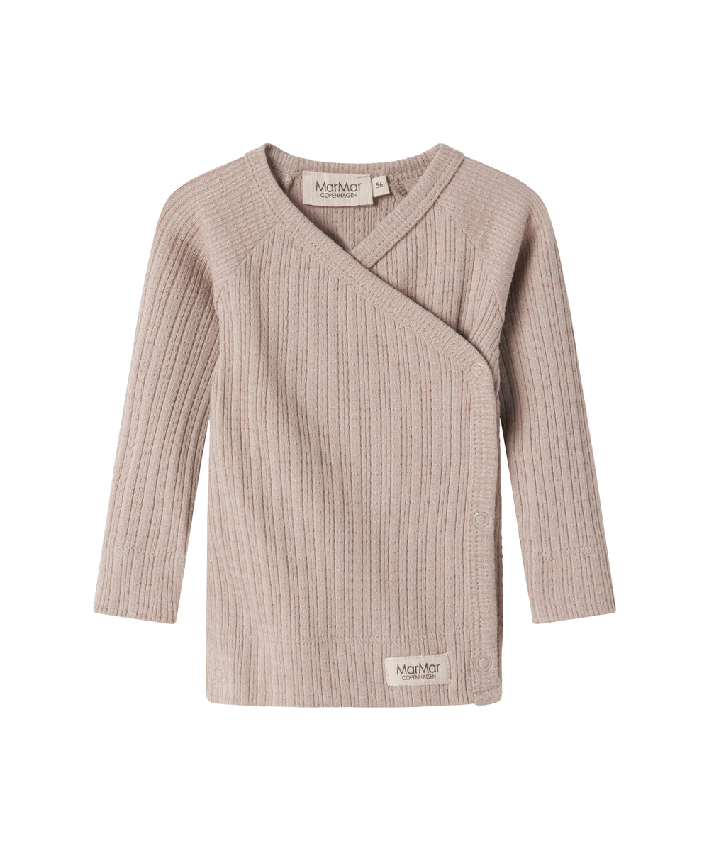 Beige pointelle slå-om bluse med lange ærmer til baby