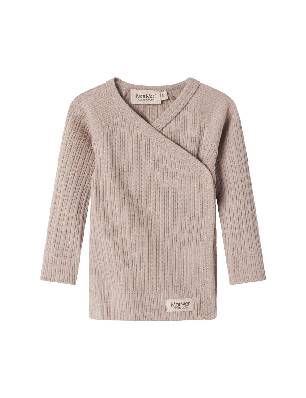 Beige pointelle wrap blouse with long sleeves for baby