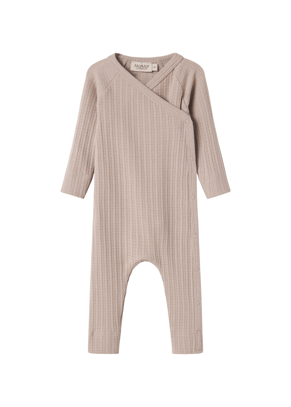 Beige pointelle heldragt med lange ærmer til baby