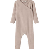 Beige pointelle heldragt med lange ærmer til baby