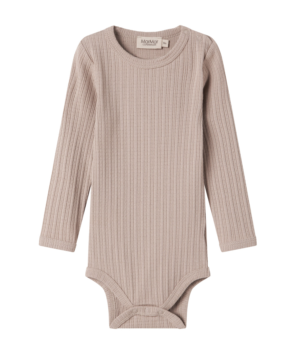 Beige pointelle body med lange ærmer til baby