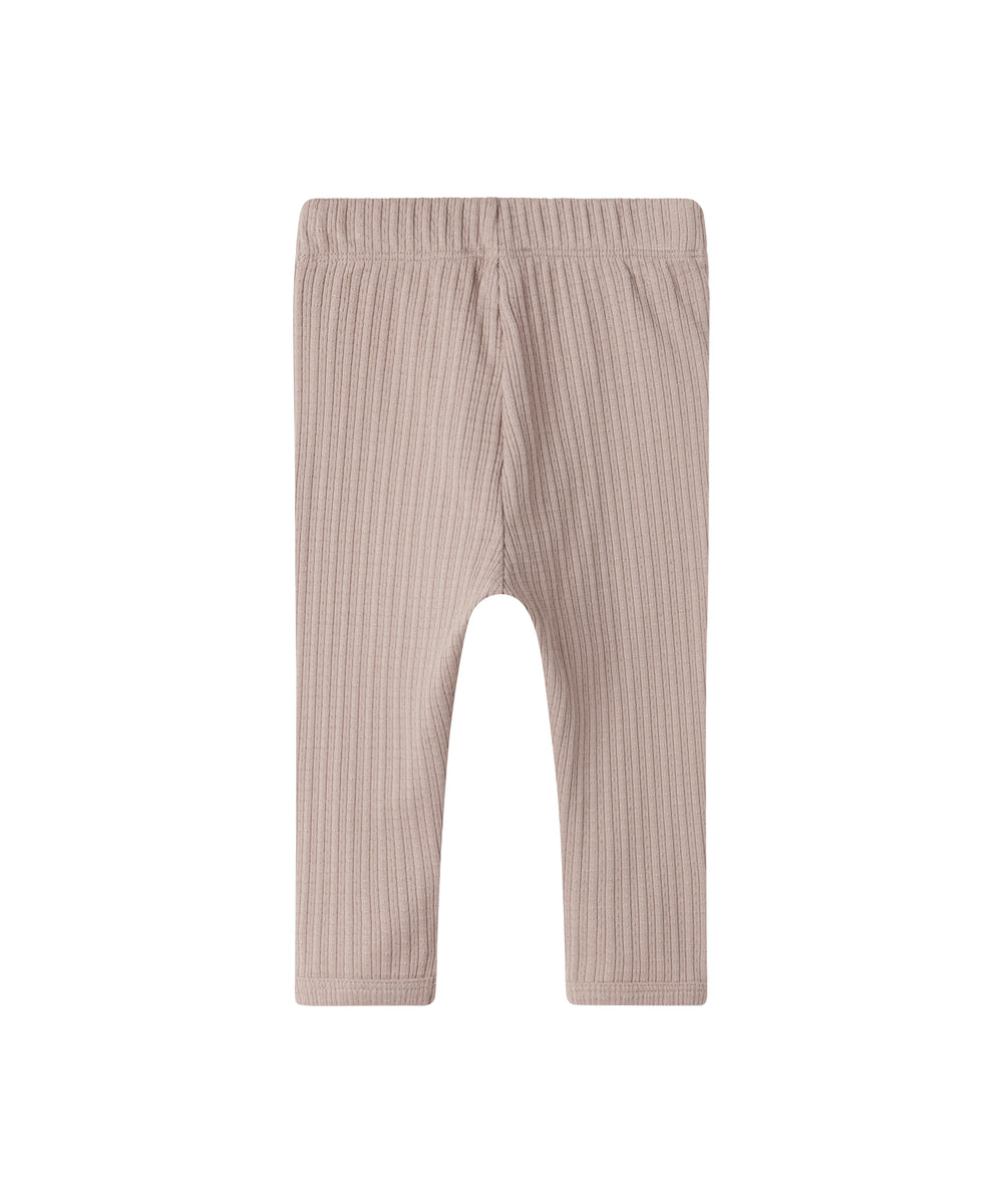 Beige pointelle babybukser med snøre og elastik i taljen