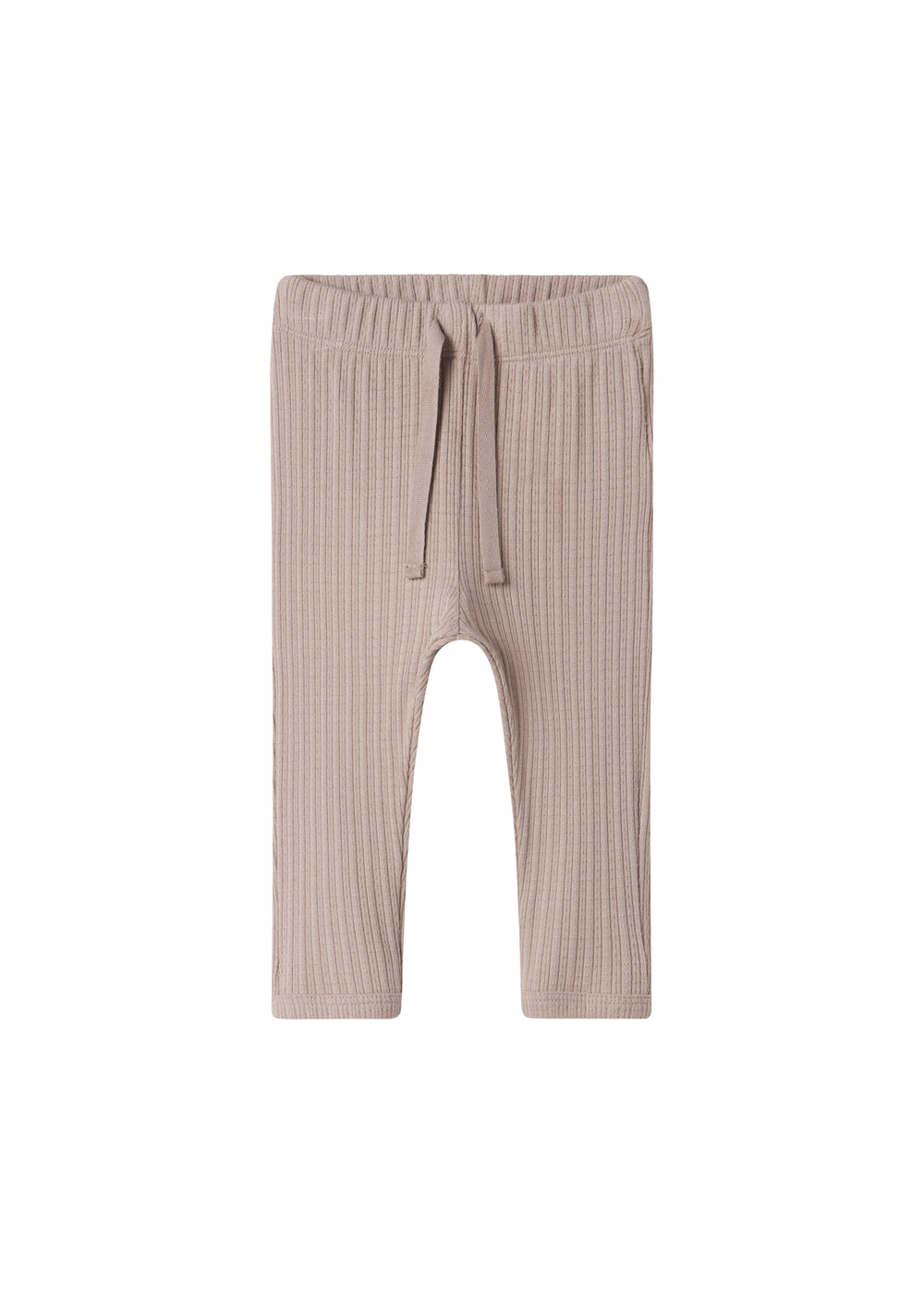 Beige pointelle babybukser med snøre og elastik i taljen