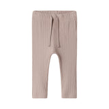 Beige pointelle babybukser med snøre og elastik i taljen