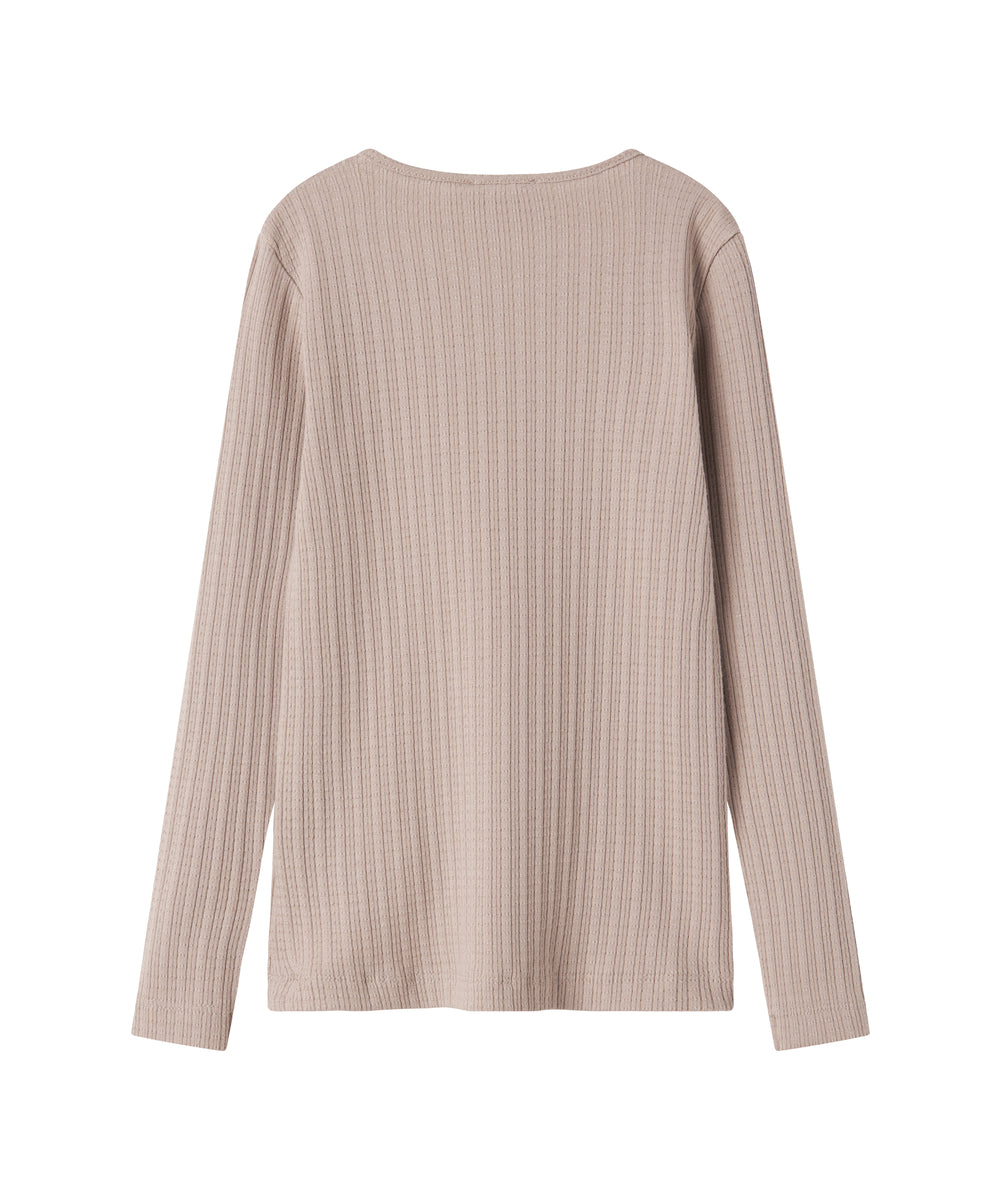 Beige pointelle bluse med lange ærmer til børn