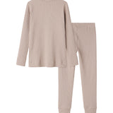 Beige pointelle nattøj med langærmet bluse og leggings til børn